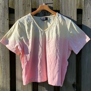 Sharon Anthony Ombré Spring Top Collar Embroidery Detail